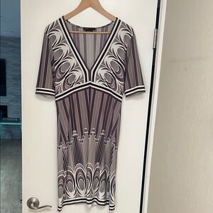 BCBGMaxAzria Purple and White Patterned Midi Dress